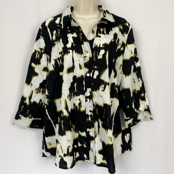 Chico's Tops - Chicos Top Size 3 Black Abstract Print Button Up Lightweight Neutral Artsy XL 1X